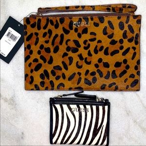 New GUESS leopard wristlet & zebra wallet